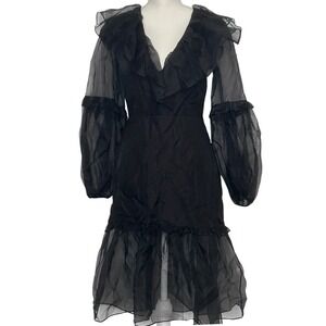 AMANDA UPRICHARD Sheer Ruffle Midi Dress Polyester Black NWT Size‎ Small